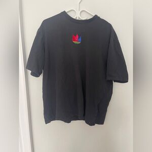 Adidas Black Tee with Multicolor Logo (has small bleach stains on the bottom)